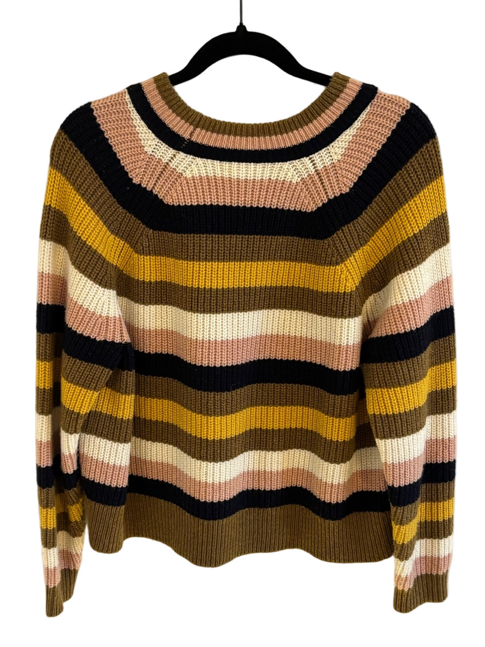 Madewell Merino Wool Striped Sweater Small Mustard Chunky Knit Cozy Pullover - Picture 7 of 9